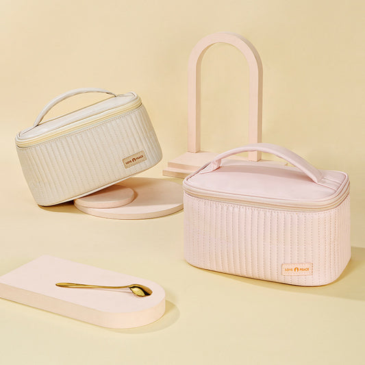 Open Lid PU Solid Color Portable Toiletry Storage Bag Makeup Bag