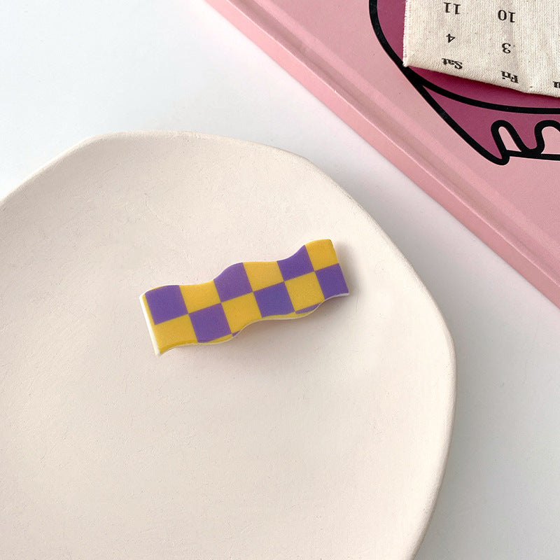 Wavy Checkerboard Hair Clips Sweet Versatile Bangs Clips