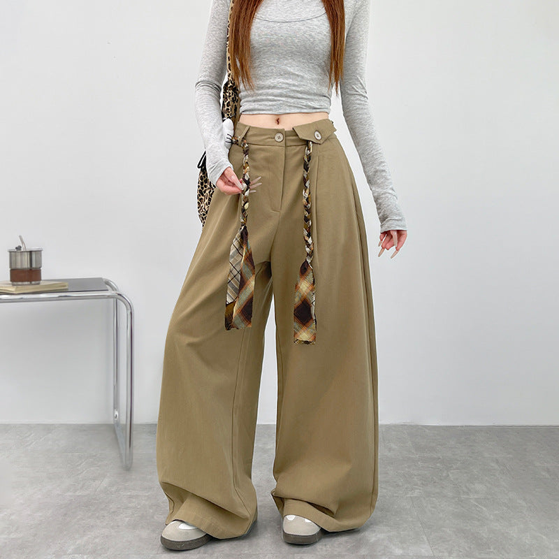 Womens High-waisted Drapey Straight-leg Loose-fit Wide-leg Pants