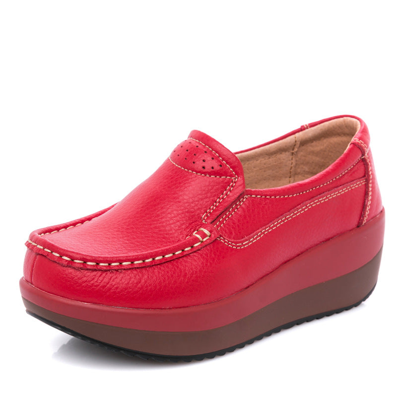 Leather thick-soled platform shoes