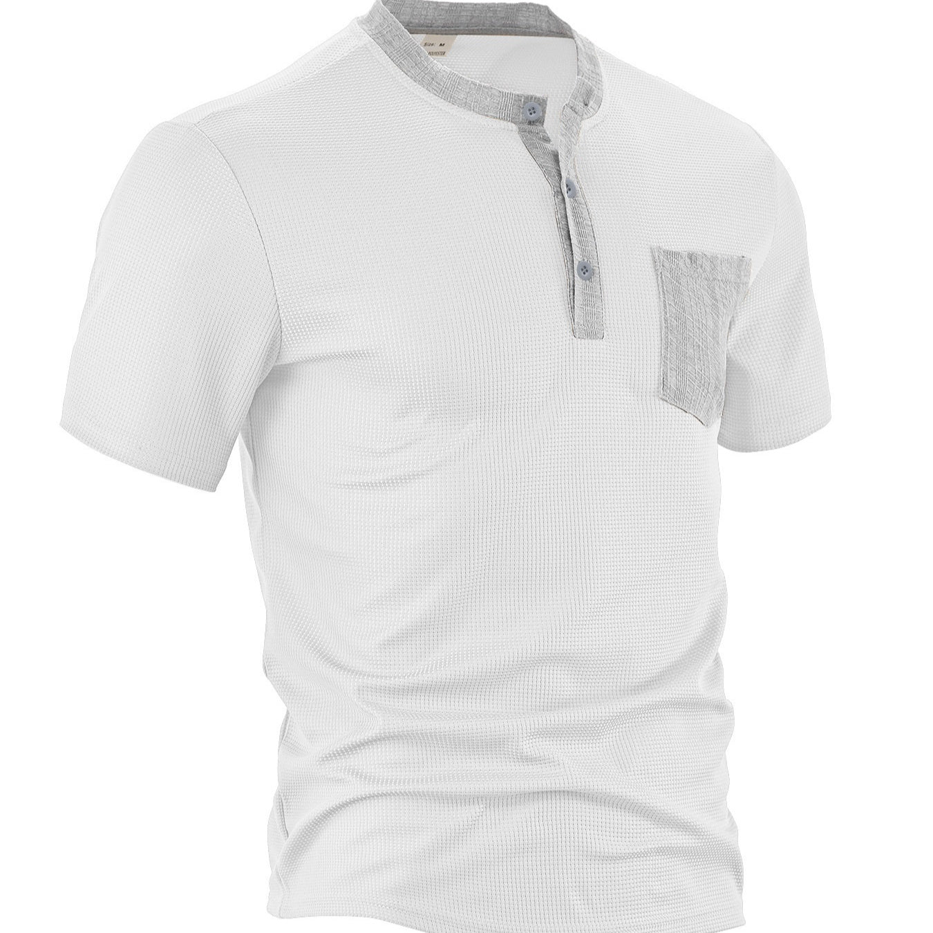 Men's Button-front Color-blocked All-polyester Waffle Knit Henley Shirt
