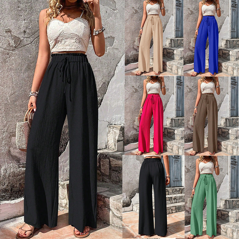 Fashionable All-match Bubble Plaid Casual Wide-leg Pants