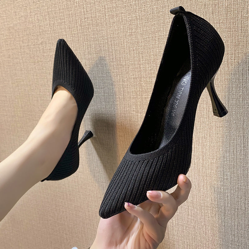 Women's stiletto knit single shoes