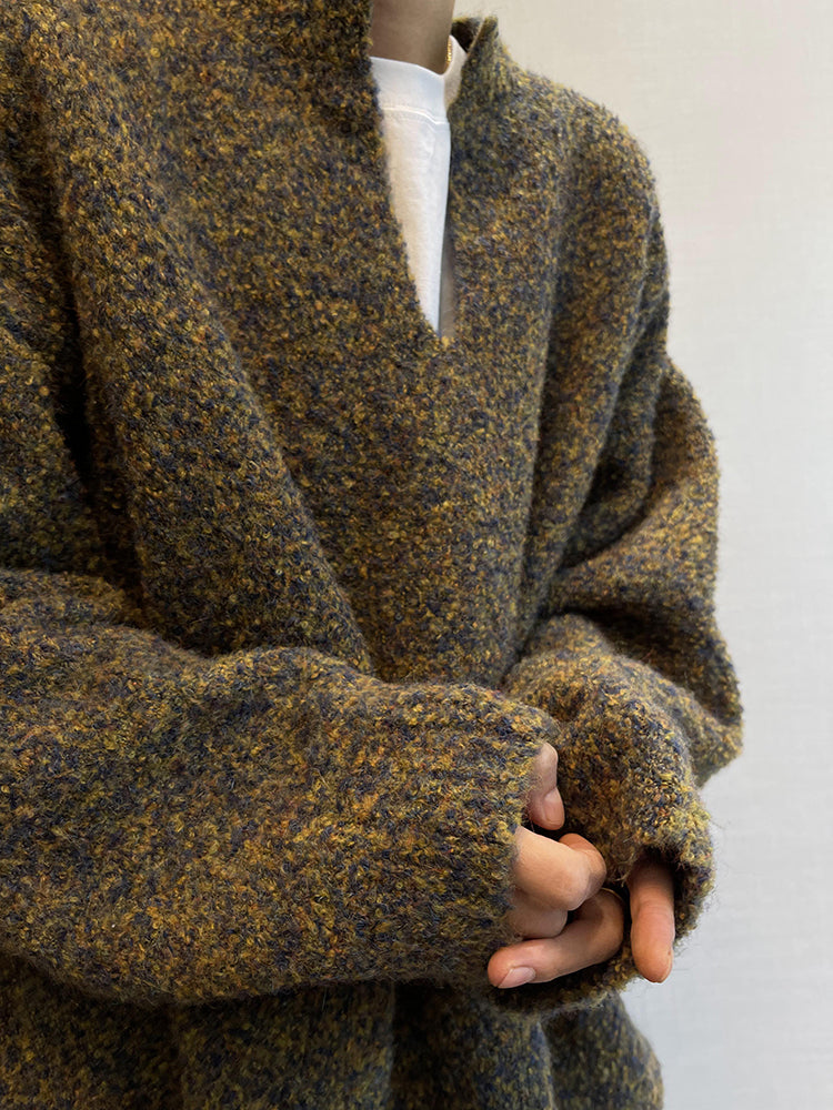 Vinter Retro Nem Matchning Afslappet og Løs Stor Strikket Jule Mosgrøn V-hals Off-Shoulder Sweater Til Mænd