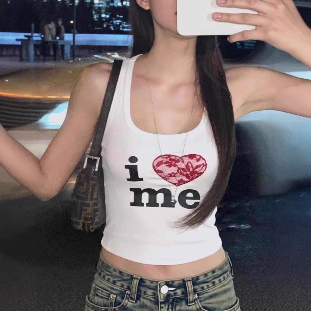 Nightclub-style Letter-printed Slim-fit Womens Cropped Midriff-baring Tank Top