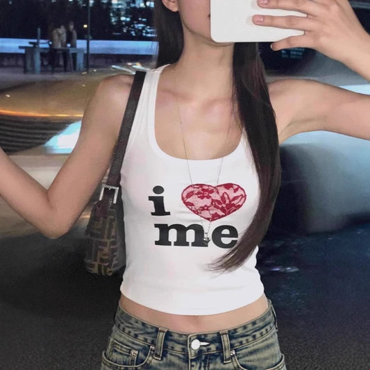 Nightclub-style Letter-printed Slim-fit Womens Cropped Midriff-baring Tank Top