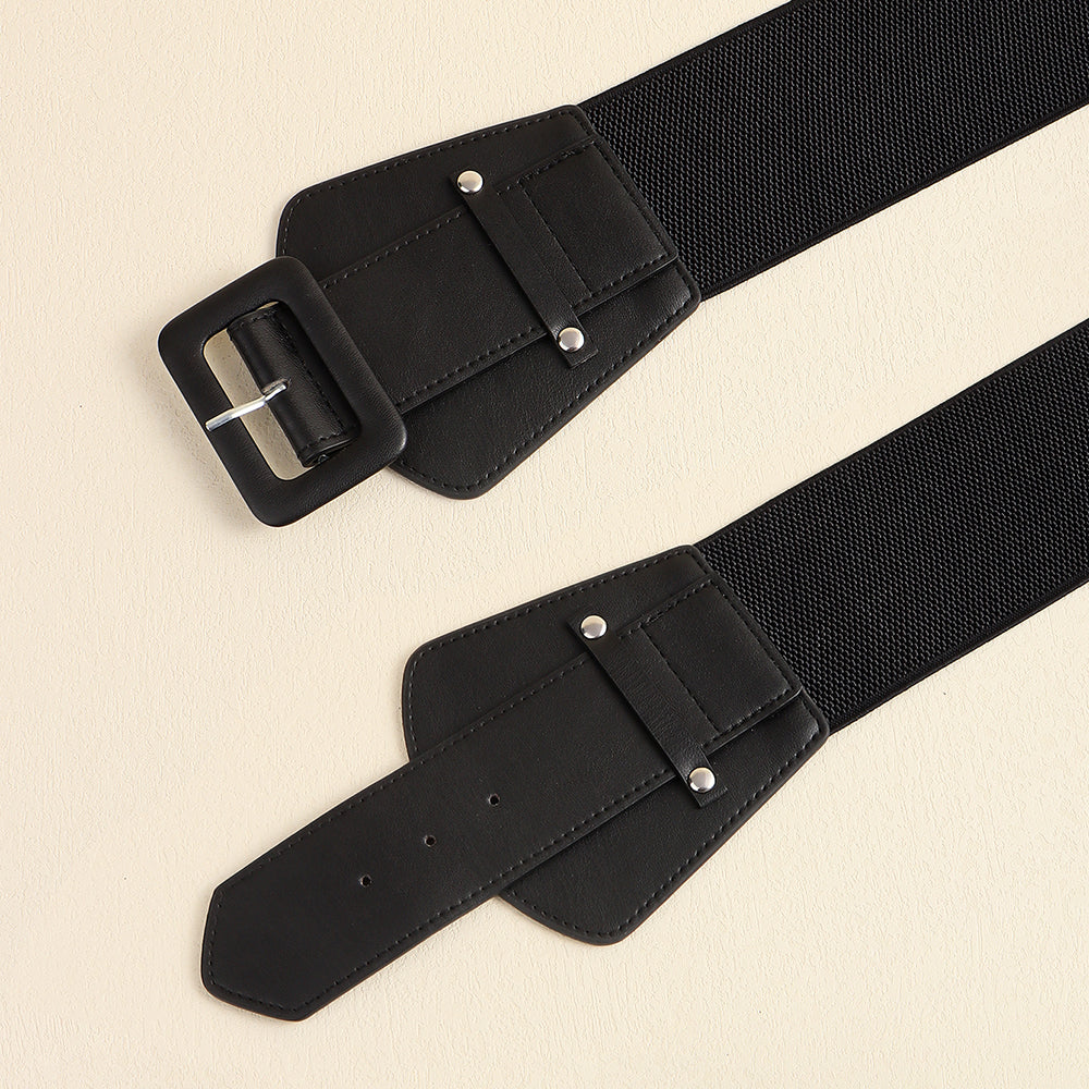 New Women's Punk Retro Black Cool Wide Waist Sealing Elastic Elastic Elastic Needle Buckle 100 Belt With Skirt Corset Waist Belt