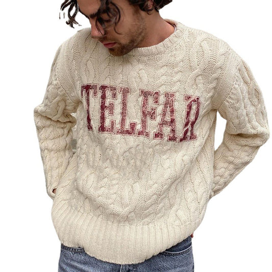 Mænds Eksplosiv Rundhalset Slank Strikket Sweater Pullover Mode Print Sweater