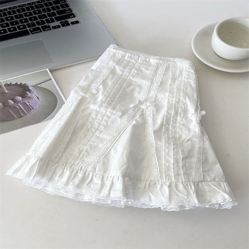 Sweet Girl White Lace Design High Waist Skirt