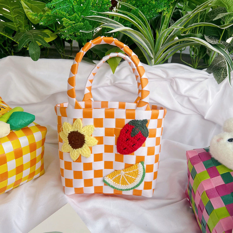 Kids Carrot Vegetable Basket Weaving Bag For Vacation