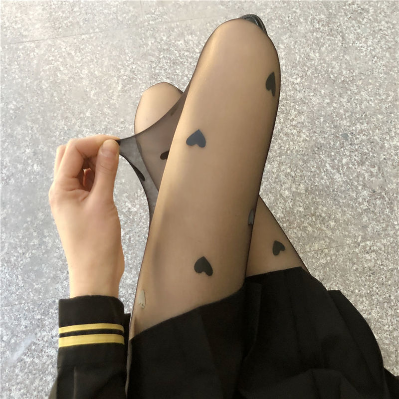 Summer Thin Black Love Print Stockings
