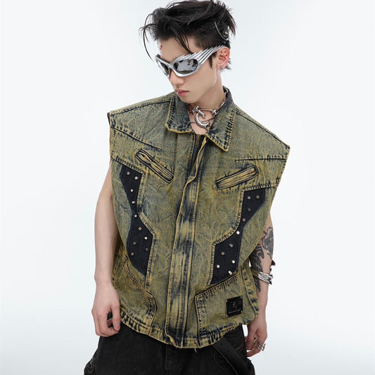 Metal Rivet Design Denim Vest Sleeveless Jacket