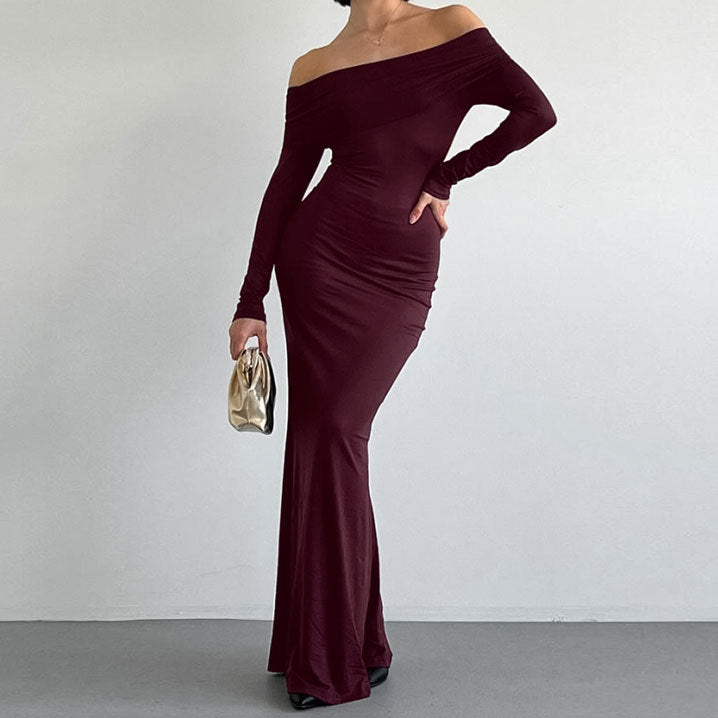 Off-the-shoulder Long-sleeve Sheath Dress