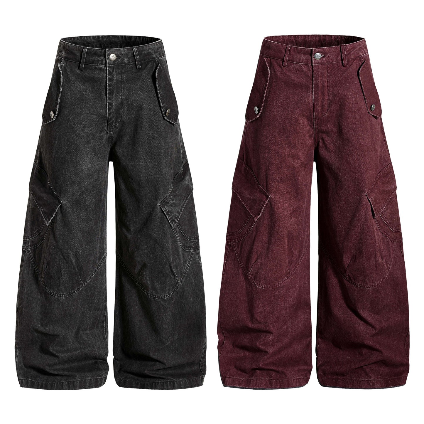 Distressed Washed Scimitar Workwear Pants Trendy Brand Retro Wide-Leg Trousers