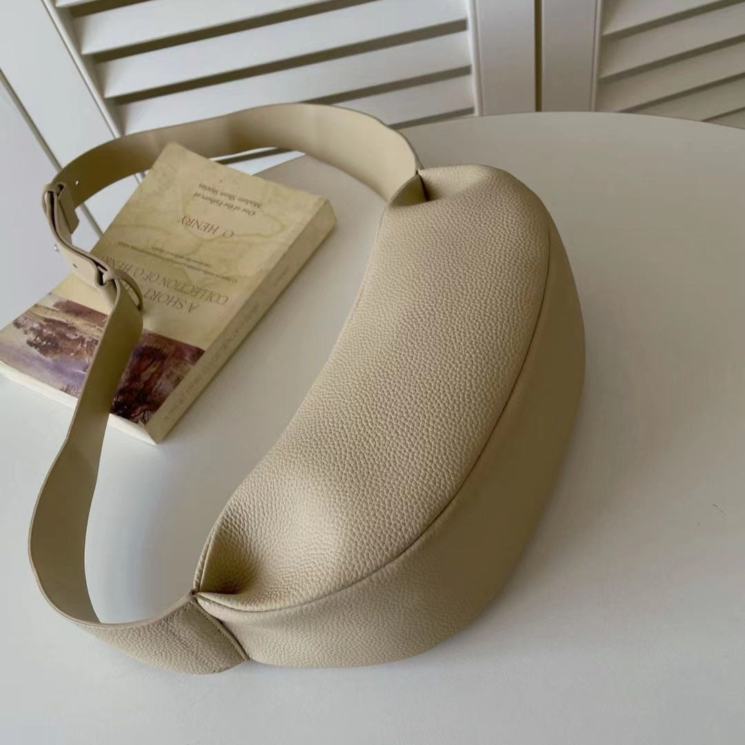 Fashionable Cowhide Half Round Bag On The Top Layer