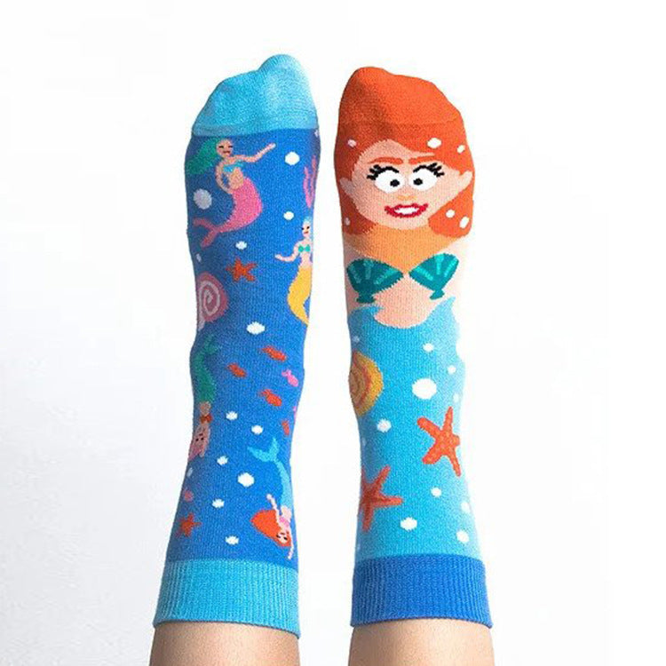 Mandarin Duck  Asymmetric Ab Socks Mid Tube Jacquard