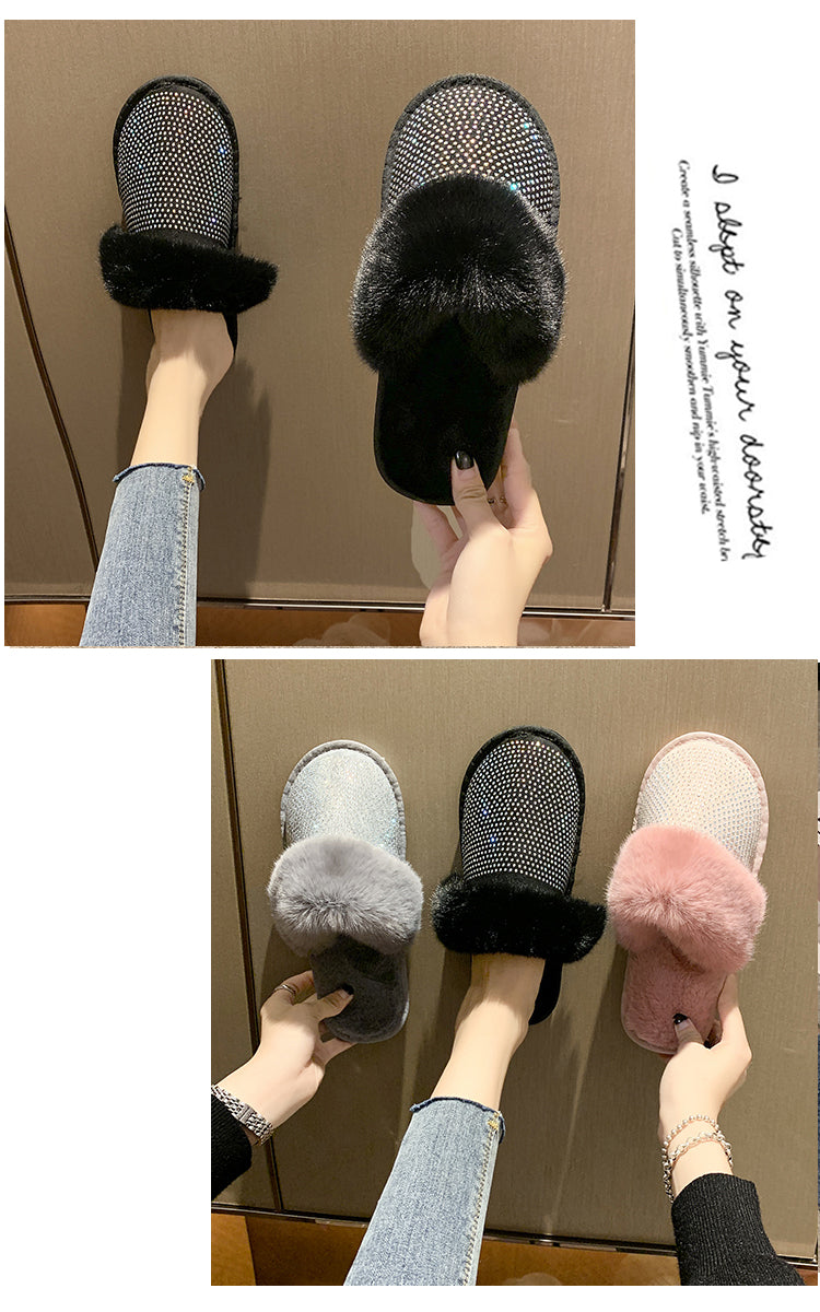 Women's rhinestone flat slippers