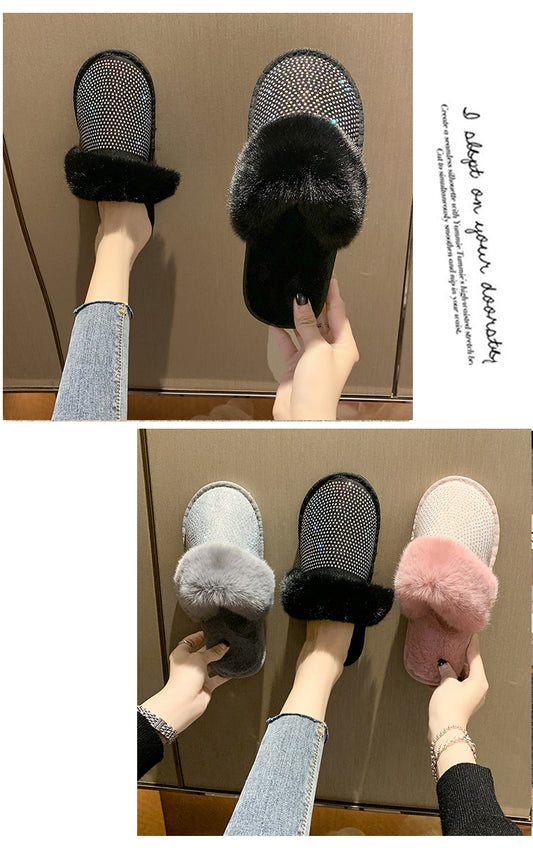 Women's rhinestone flat slippers