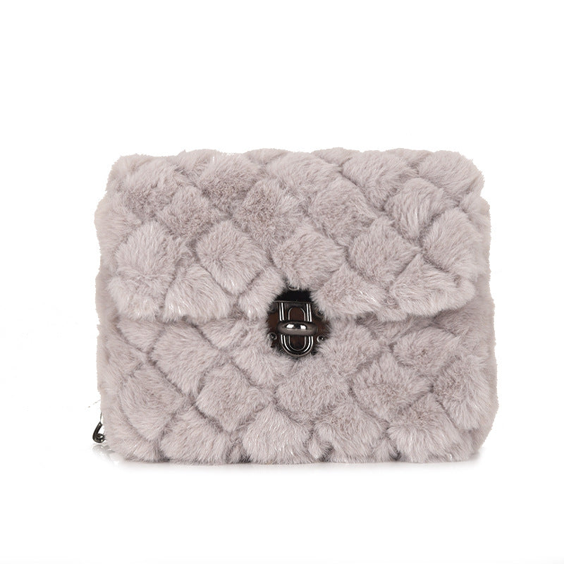 Lingge Rabbit Hair Women's New Versatile Chain One Shoulder Crossbody Bag
