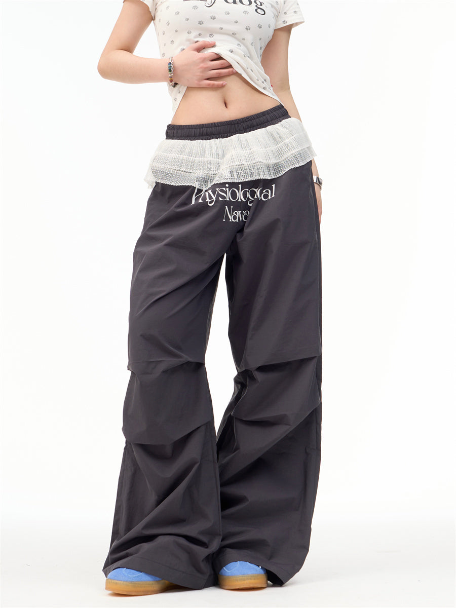 Women's Lace Stitching Fake Two-piece Pleated Overalls