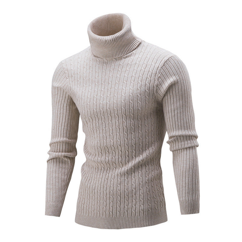 High Neck Fried Dough Twist Long Sleeve Men's Casual Sweater