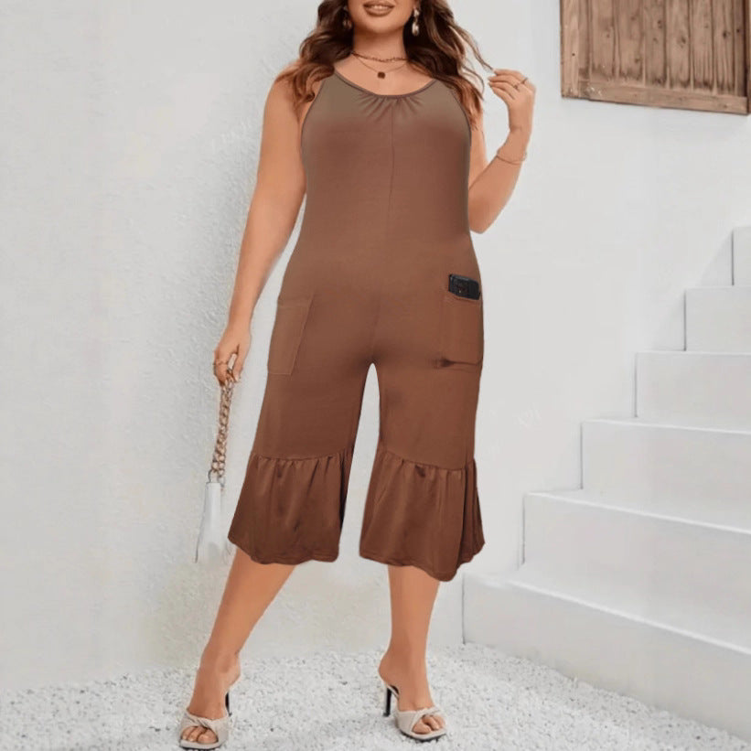 New Jumpsuit Solid Color Sleeveless Casual Pocket