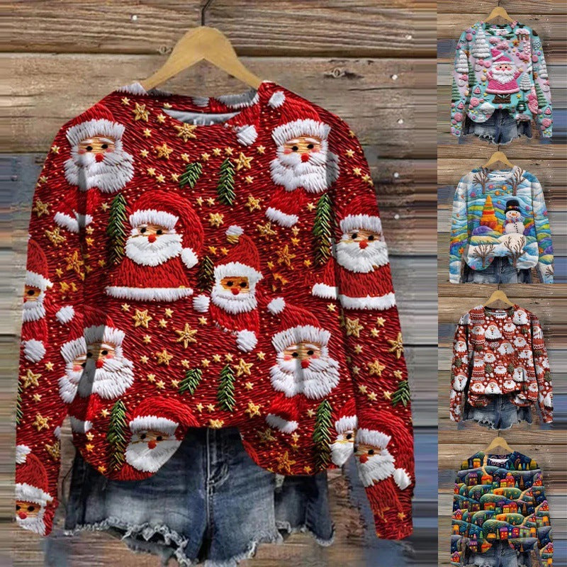 Efterår Og Vinter Dame Sjovt Print Juleferie Afslappet Sweatshirt