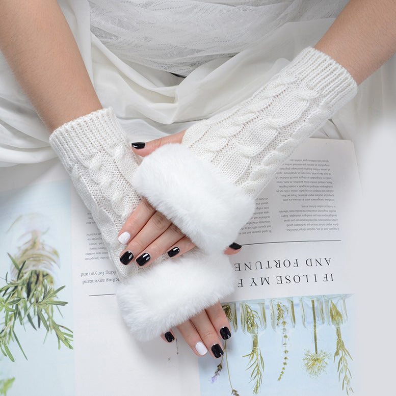 Pure Color Fashion Sleeve Twist Knitted Gloves