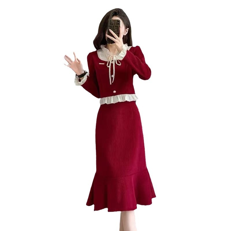 French Retro Little Fragrance Wind Top And Skirt Set