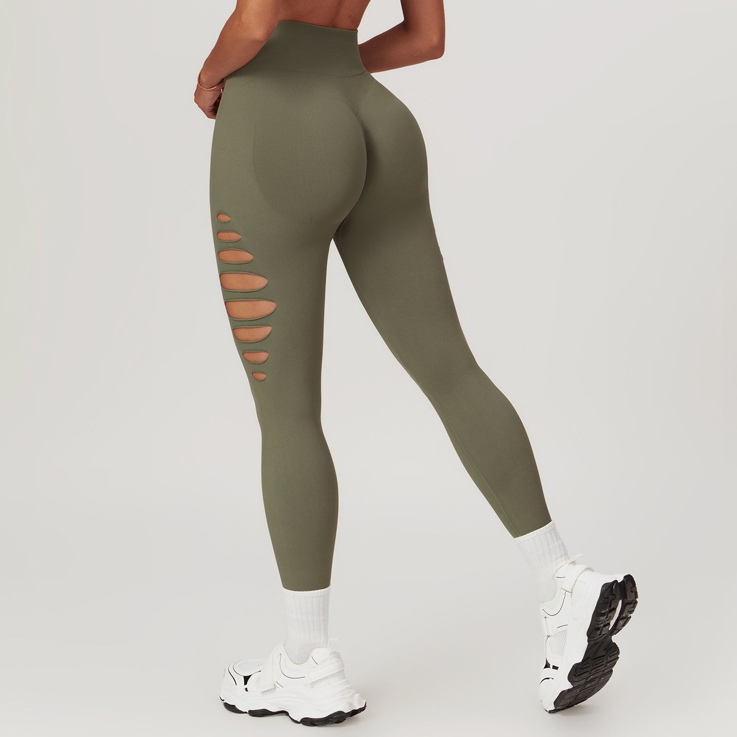 Europæiske og amerikanske hule sømløse skinny yogabukser med ferskenhofte og høj talje til fitness