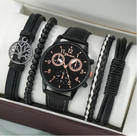 Men's Fashion Simple Quartz Watch All-match Beaded Bracelet