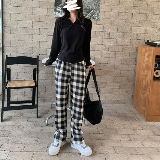 Winter Christmas Leopard-Print Shearling Plaid Pants