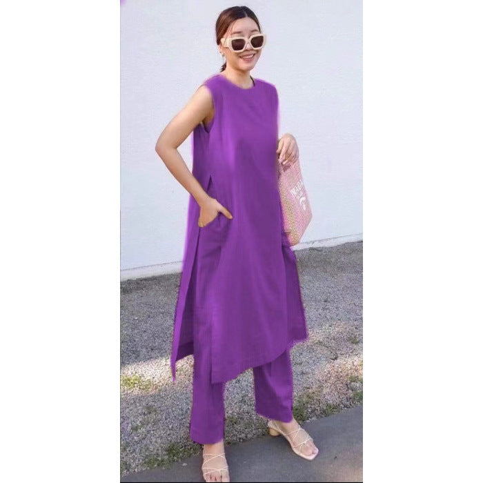 Split Pocket Casual Sleeveless Pants Pants Two-piece Suit