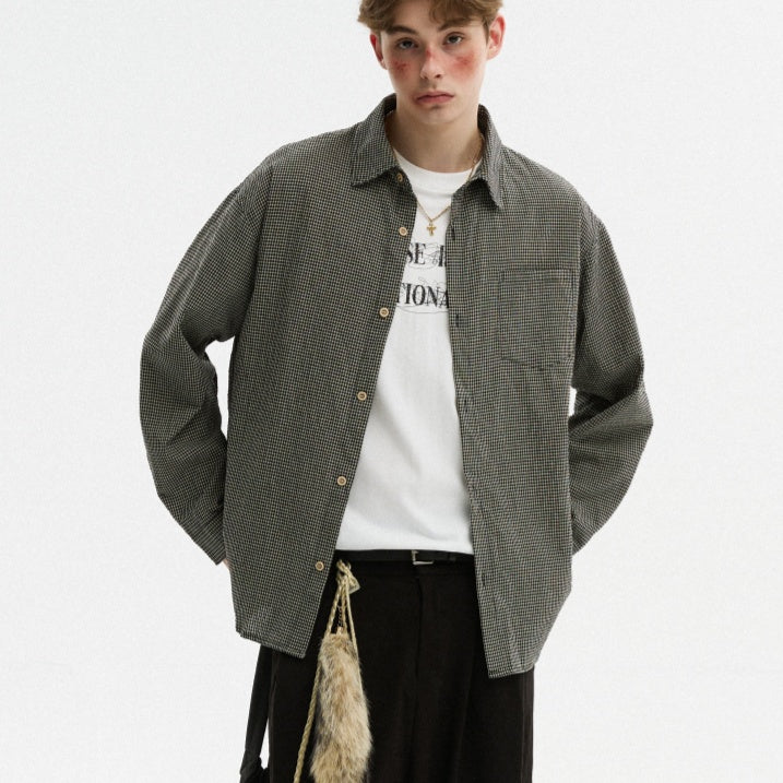 Bubble Texture Plaid Long Sleeve Shirt For Men In Autumn