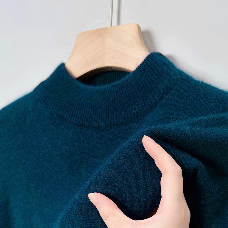 Casual Fashion Bottoming Shirt Young And Middle-aged Simple Half Turtleneck Solid Color Sweater For Men