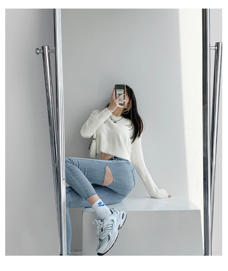 Ripped Jeans Women's High Waist Slimming Pants With Hips
