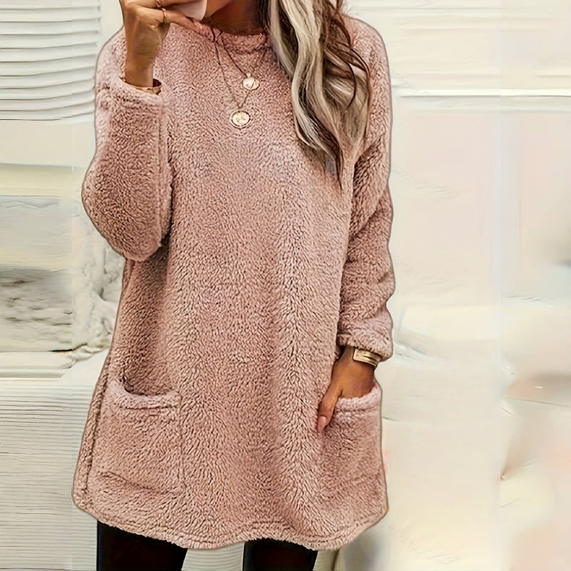 Women's Long Sleeved Pocket Plush Hoodie T-shirt