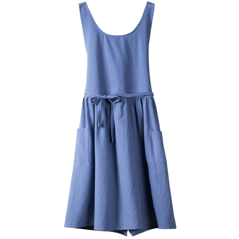 Household Cotton Linen Round-neck Apron Japanese And Korean Style Artistic