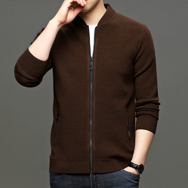 Business Men's Solid Color Knitted Jacket Men's Fashion All-match