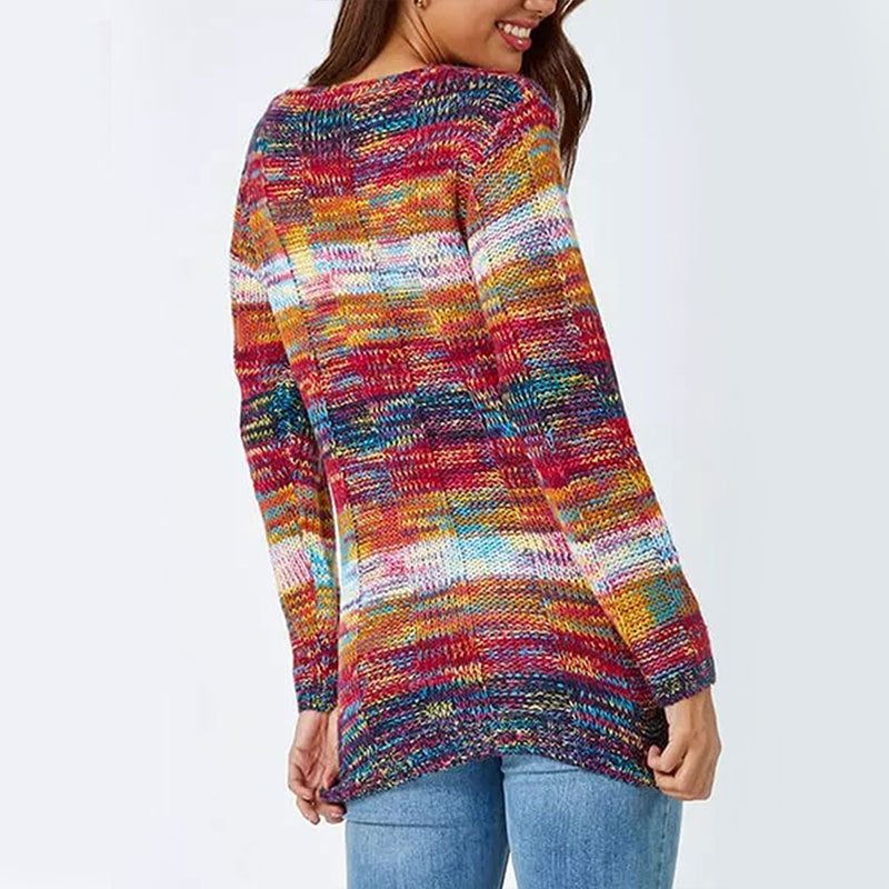 European And American Style Gradient Rainbow Color Long Sleeve Sweater