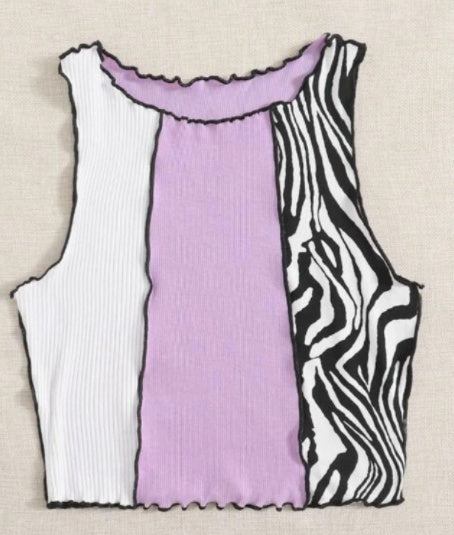 Women's Pit Striped Vest Bottoming Short Back Knitted Colorblock Top