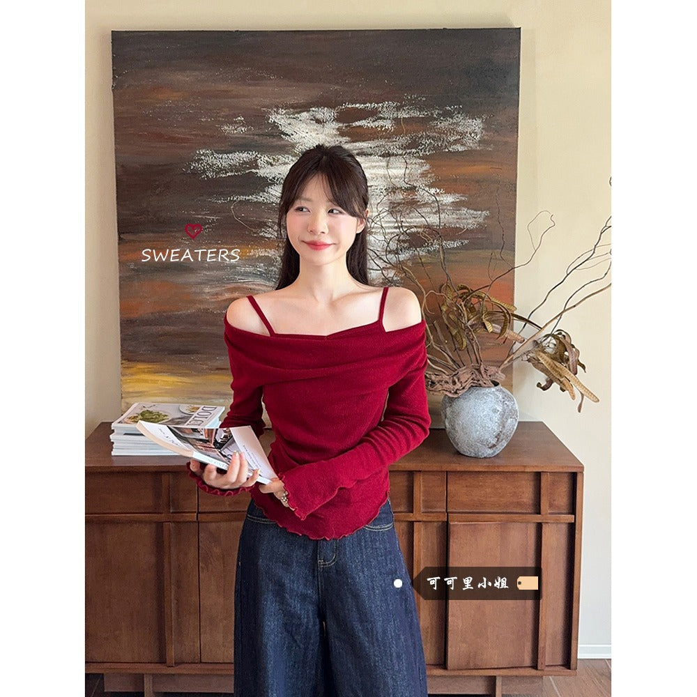 Fashion Fake Two-piece Off-shoulder Long Sleeve Women
