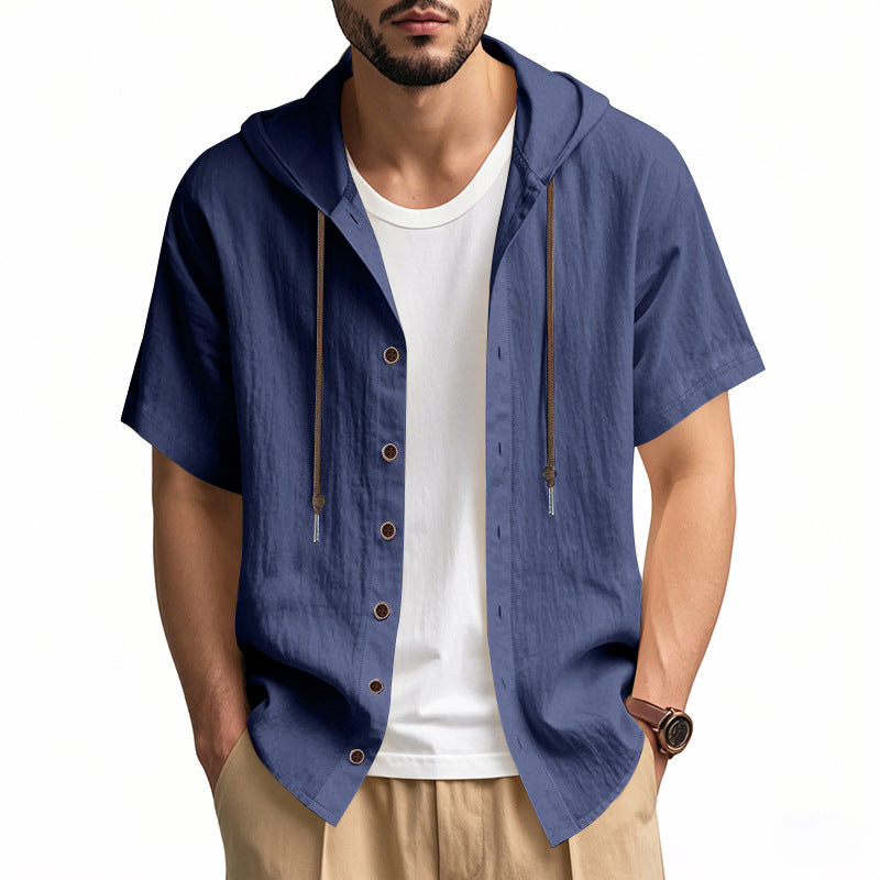 Loose Hooded Short-sleeved Shirt For Men