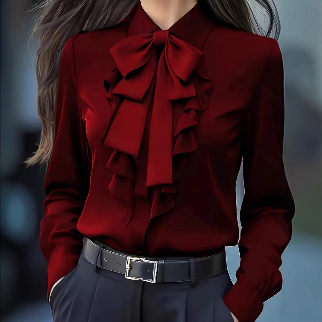 Sophisticated And Elegant Long-sleeve Solid-color Shirt
