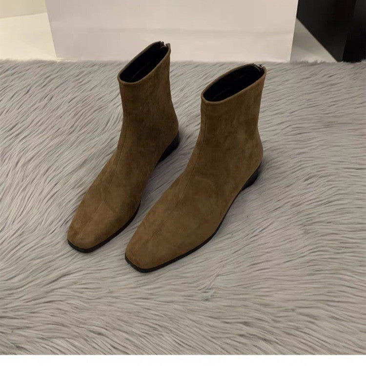 Womens Chunky-Heel Suede All-Match Fleece-Lined Stylish Ankle Boots