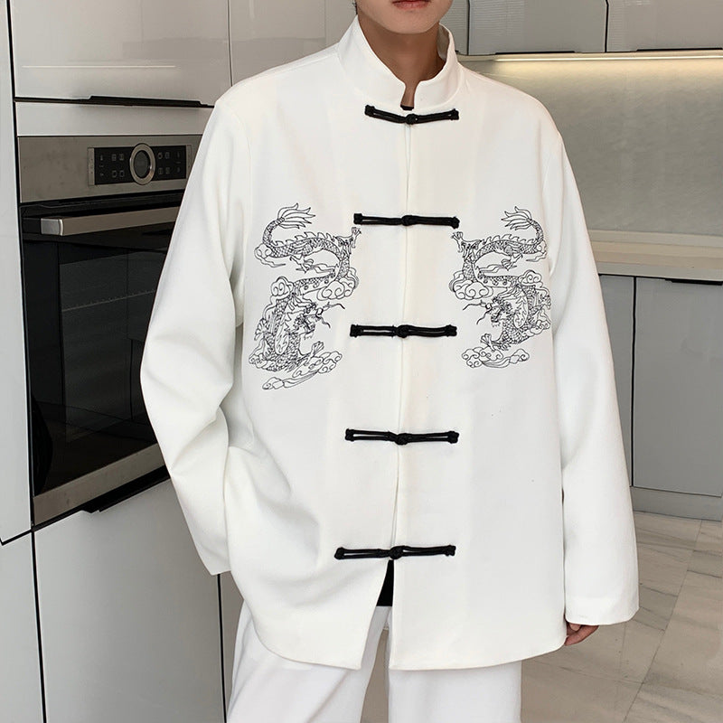 Dragon Embroidery Button Suit Stand Collar