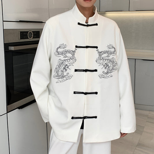 Dragon Embroidery Button Suit Stand Collar