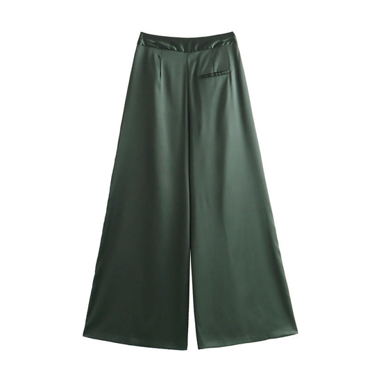 Fashion Silk Satin Textured Shirt Wide Leg Pants