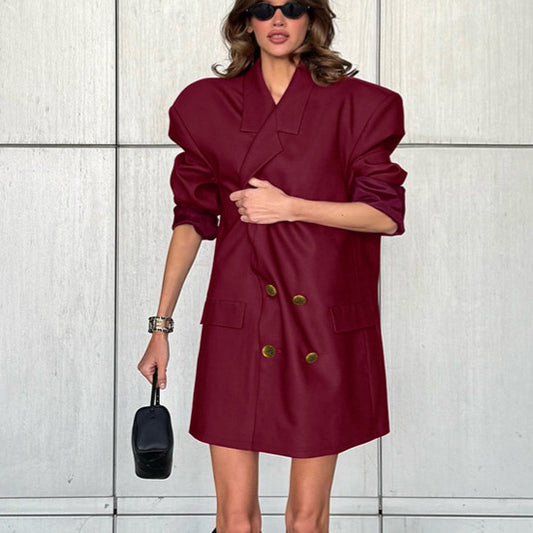 Burgundy Loose Mid-length Suit Jacket