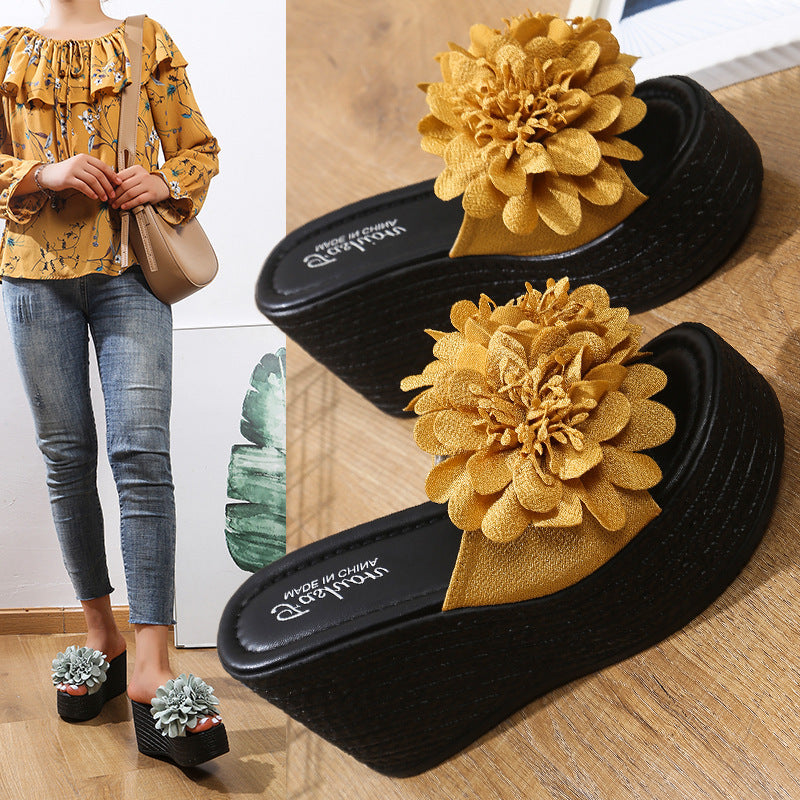 New Style Flower Line Muffin Slippers Female